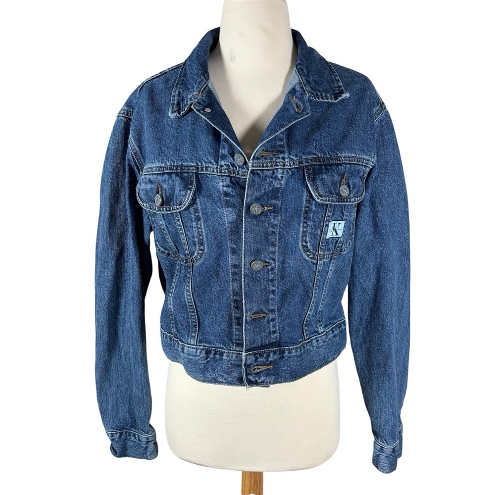 Vtg Jean Jacket Cropped Calvin Klein Denim 90s Y2K Rory Lorelai Gilmore Girls - Picture 2 of 13